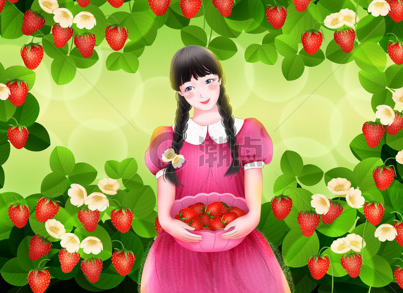 摘草莓的女孩图片素材免费下载