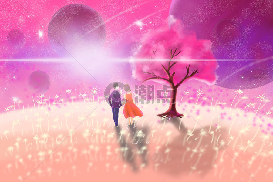 樱花树下仰望星空的情侣图片素材免费下载