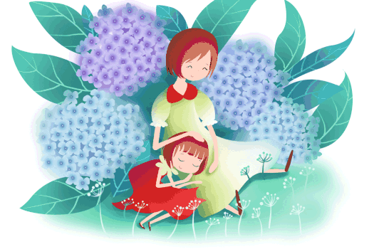 绣球花丛里的母女gif图片素材免费下载