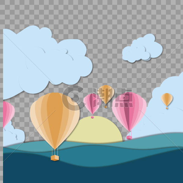 剪纸风热气球矢量图片素材免费下载