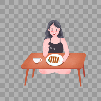 坐着吃饭的女孩图片素材免费下载