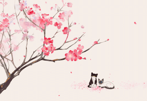 桃花树下的猫咪gif图片素材免费下载
