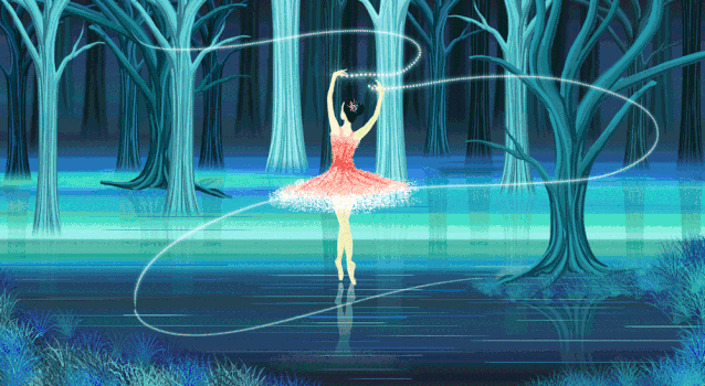 跳舞的女孩梦幻场景插画gif图片素材免费下载