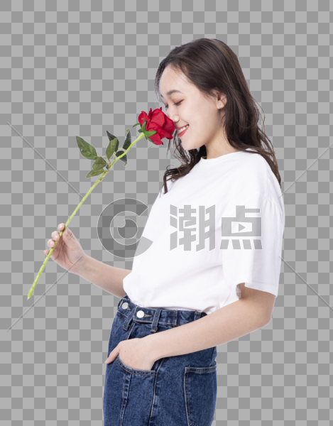俏皮美女与玫瑰花图片素材免费下载