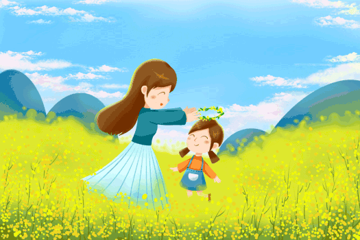 妈妈孩子在油菜花田gif图片素材免费下载
