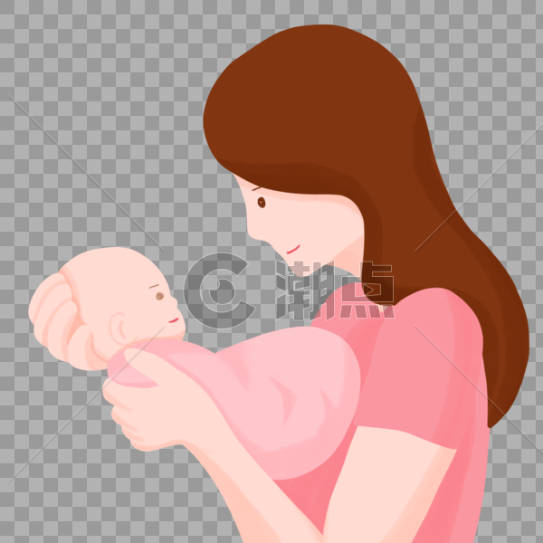 手绘妈妈俯身怀抱婴儿人物形象图片素材免费下载