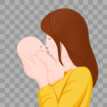 手绘母亲亲吻怀中婴儿人物形象图片素材免费下载