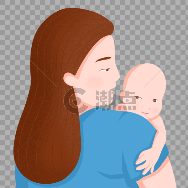 手绘婴儿趴在母亲肩上人物形象图片素材免费下载