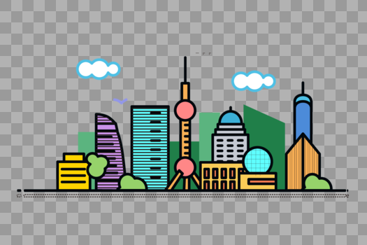 上海五彩天际线元素图片素材免费下载