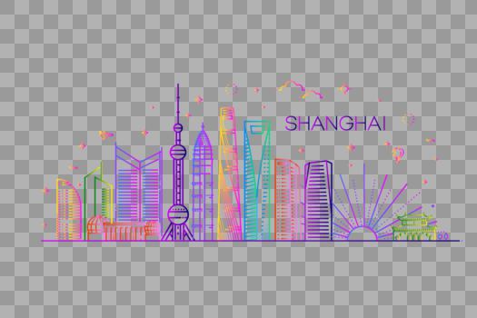 上海七彩渐变线框外滩地标元素图片素材免费下载