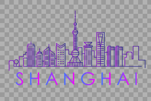 上海渐变线框外滩地标元素图片素材免费下载