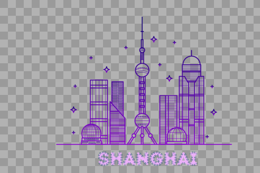 上海渐变线框外滩地标元素图片素材免费下载