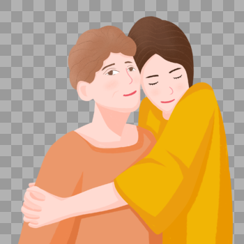 手绘女儿拥抱妈妈人物形象图片素材免费下载