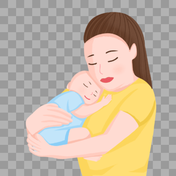 手绘妈妈怀抱婴儿人物形象图片素材免费下载