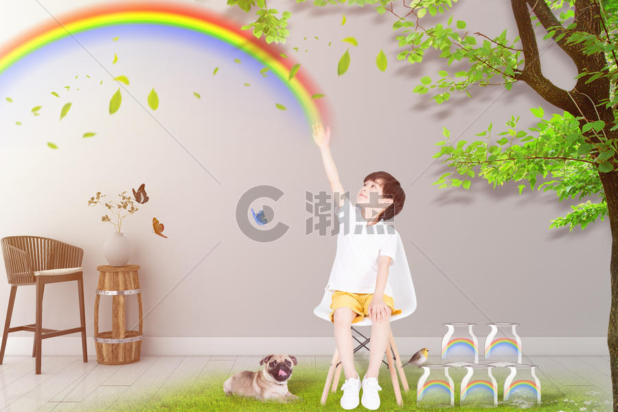 采集彩虹的小孩图片素材免费下载