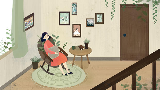 棕色小清新女子午睡家居森系插画图片素材免费下载