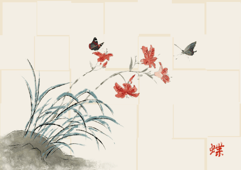 水墨的蝴蝶花gif图片素材免费下载