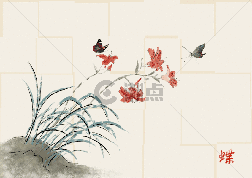 水墨的蝴蝶花gif图片素材免费下载