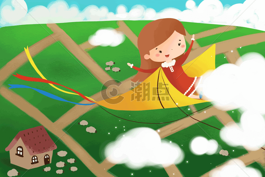 风筝上的小女孩gif图片素材免费下载