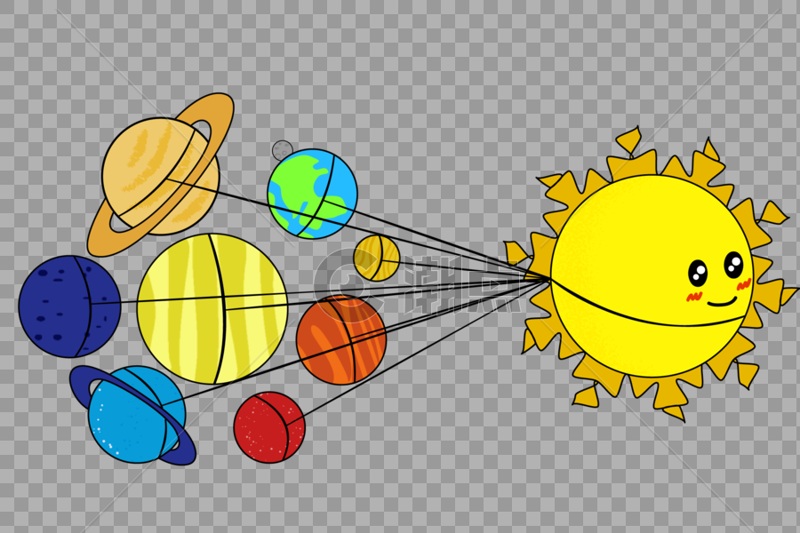 创意搞怪太阳拖行小星球图片素材免费下载