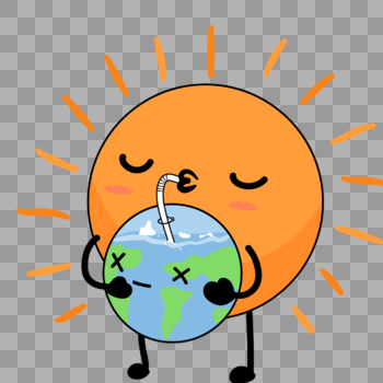 创意小星球太阳喝地球水图片素材免费下载