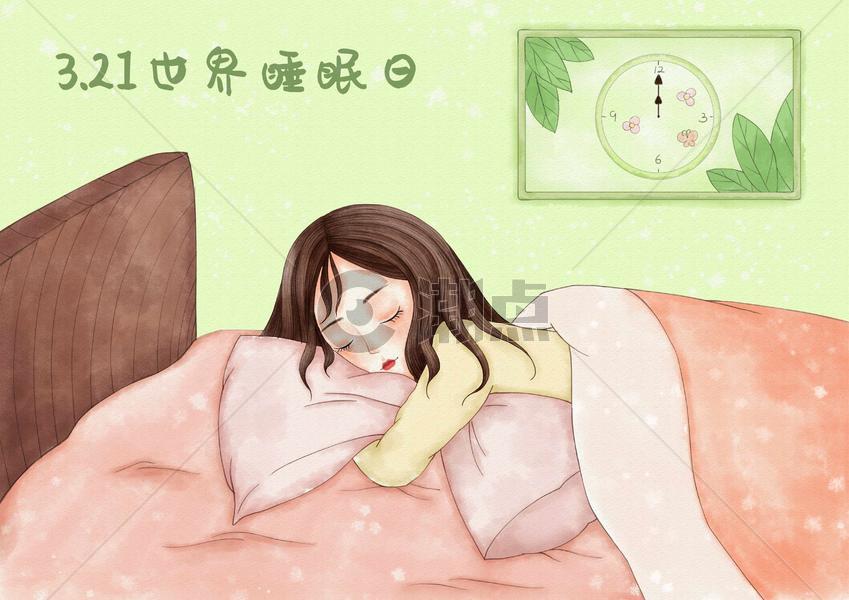 睡眠日森系水彩少女图片素材免费下载