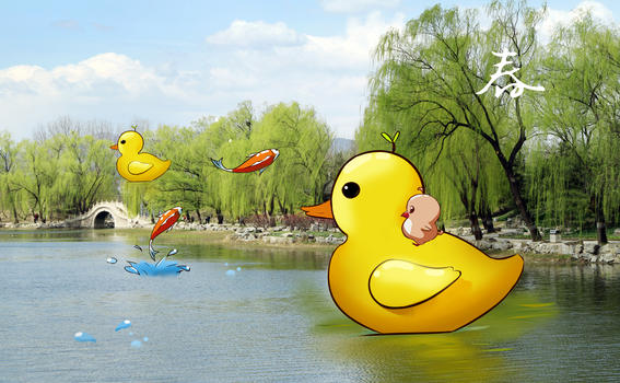 春天的大黄鸭图片素材免费下载