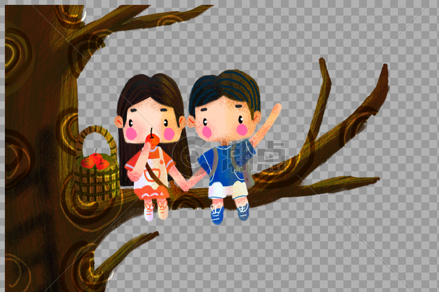 坐在树杈上的情侣图片素材免费下载
