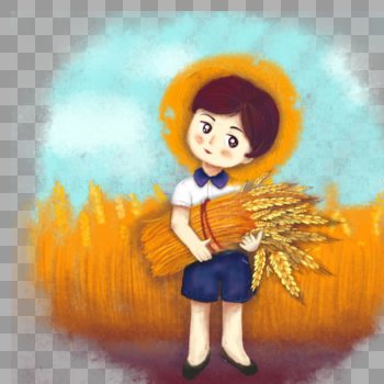 夏季小满戴草帽女孩抱麦子插画元素图图片素材免费下载