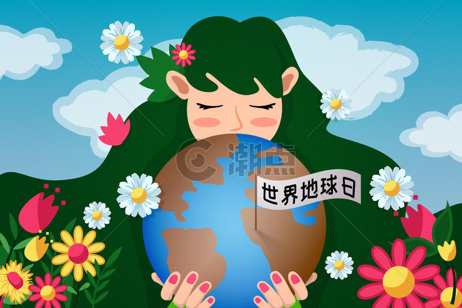 唯美女生拥抱地球祝世界地球日快乐图片素材免费下载