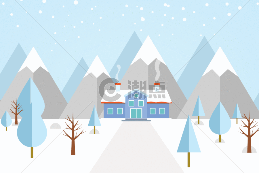 雪中的山林和房子 GIF图片素材免费下载