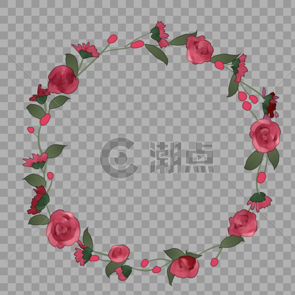 玫瑰花绿色叶子花环装饰图片素材免费下载