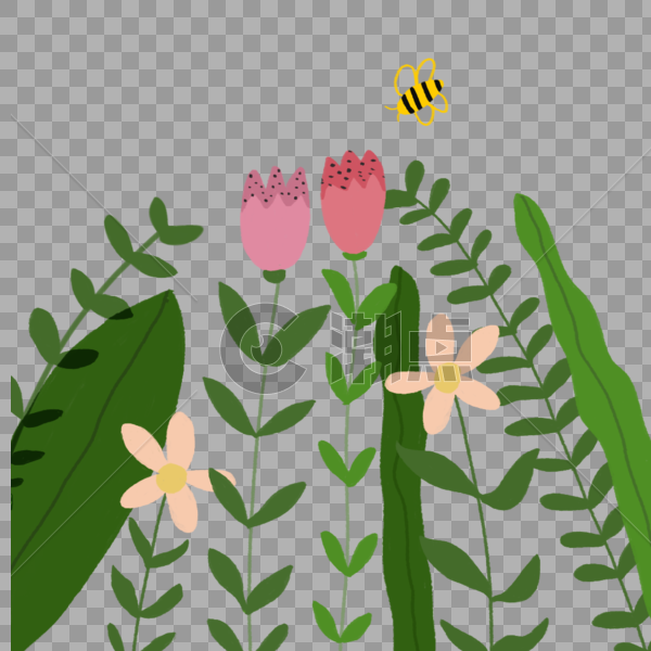 花花草草和一只小蜜蜂图片素材免费下载