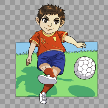 草坪踢足球的男孩图片素材免费下载
