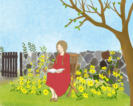 花园看书的女孩gif图片素材免费下载