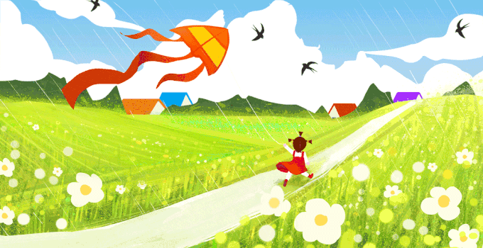 春天放风筝的小女孩gif图片素材免费下载