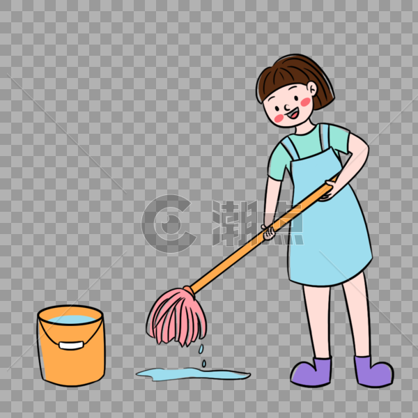 五一劳动节女生拖地打扫卫生元素图片素材免费下载