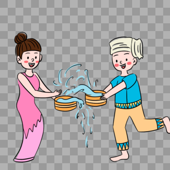 卡通傣族泼水节人物元素图片素材免费下载