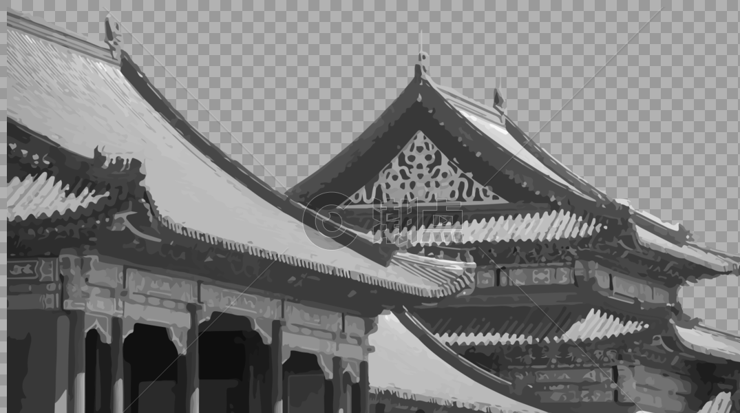 黑白传统古式建筑图片素材免费下载