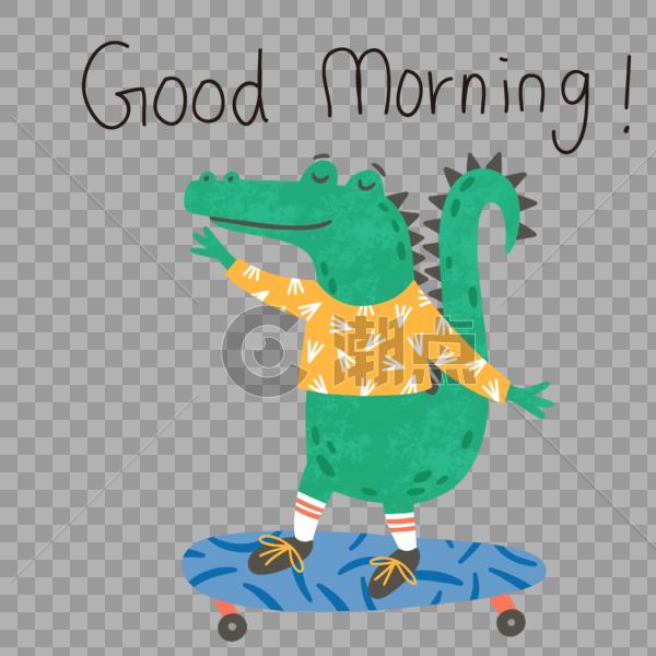 卡通早安鳄鱼元素图片素材免费下载