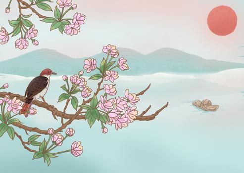 粉色桃花小鸟图图片素材免费下载