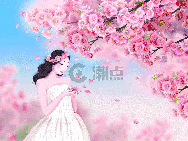樱花树下时尚美女gif图片素材免费下载