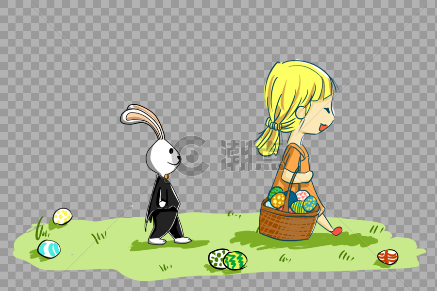 复活节女孩和兔子先生图片素材免费下载