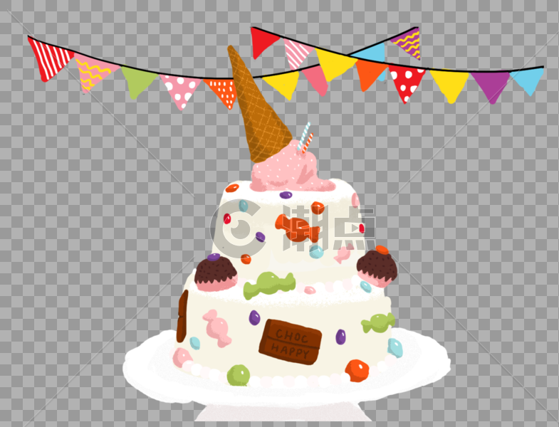 可爱二层冰激凌糖果蛋糕美食场景插画图片素材免费下载