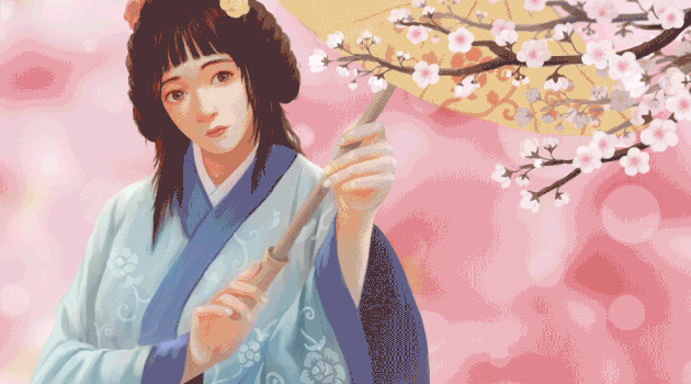 穿汉服赏樱花的中国古代女子gif图片素材免费下载