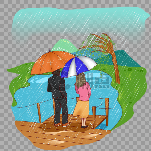 雨中撑伞的男女图片素材免费下载
