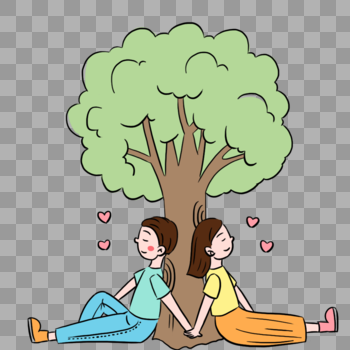 清新情人节树下约会情侣元素图片素材免费下载