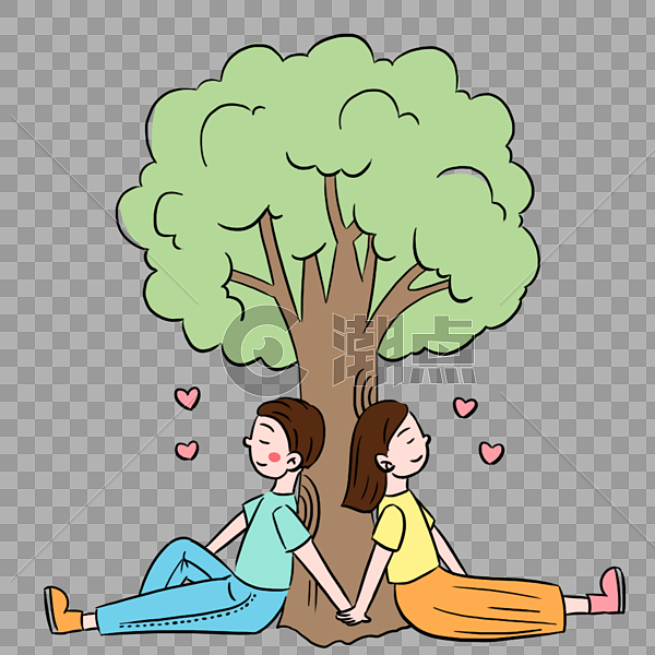 清新情人节树下约会情侣元素图片素材免费下载