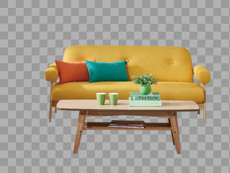 客厅的黄色沙发图片素材免费下载
