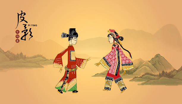 中国风皮影戏插画图片素材免费下载